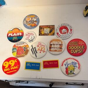 McDonald's Colorful Button badge pin Collection lot vintage 1980s 13 pieces